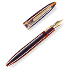 This TIBALDI Seilan Purple Bononia Fountain Pen 18k Gold Trim has a barrel that is made out of resin in a mix of purple and maroon. 
