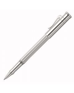 The Graf von Faber-Castell Classic Platinum-Plated Rollerball Pen features a fully polished shine, ridged design, spring-loaded storage clip and screw fit cap