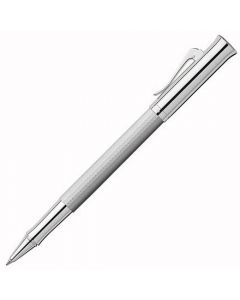 The Graf von Faber-Castell, Rhodium-Plated Guilloche Rollerball Pen features an intricately engraved barrel, trimmed with finely polished rhodium plated metal and finished with a sturdy storage clip