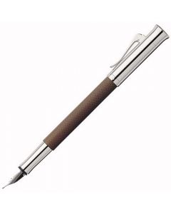 The Graf von Faber-Castell, Cognac Precious Resin Guilloche Fountain Pen features a silver nib, polished trim and intricately finished design along a sleek barrel and finished with a sturdy storage clip.