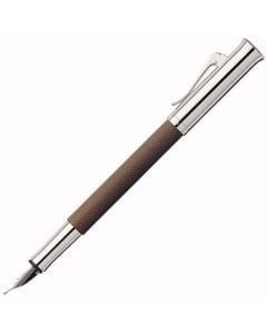 The Graf von Faber-Castell, Cognac Precious Resin Guilloche Fountain Pen features a silver nib, polished trim and intricately finished design along a sleek barrel and finished with a sturdy storage clip.