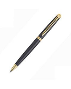 Waterman, Hemisphere, Matt Black & Gold Trim Ballpoint Pen. Fabulous matte black lacquer body with polished gold fittings. Brand engraving around the middle of the body, secure fit loop detail storage clip and slanted top detail all finished in brilliant 