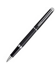 Waterman, HÉMISPHÈRE, Matt Black & Chrome Trim Rollerball Pen. An easy to remove cap can conveniently be placed on the back of the pen when in use. Perfectly finished smooth black lacquer body with finely polished chrome to offset the jet exterior.