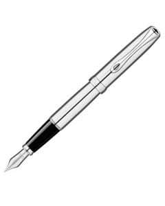 The Diplomat, Excellence, Guilloche Engraved Chrome, Fountain Pen uses a pull release cap to access the polished steel nib and grip. The pen uses a converter system with loose ink.