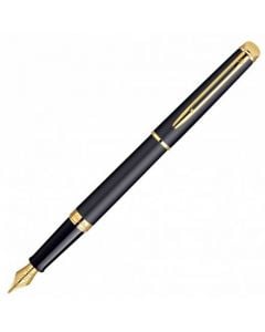 Waterman, Hemisphere, Matt Black & Gold Trim Fountain Pen with medium line width nib. Delicately balanced and perfectly finished with the classic black & gold design.