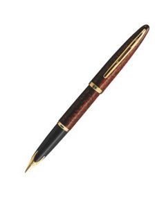 The Waterma, Carene Amber Lacquer with Gold Trim Fountain Pen. With an easy to remove cap, twist cartridge exchange mechanism and signature engraving upon the 23Karat gold trimmings.