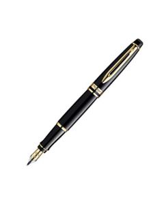 Waterman, Expert, Black & Gold Trim Fountain Pen with medium line width nib for everyday use and style.