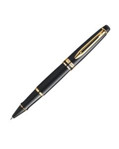 Waterman, Expert Black with Gold Trim Rollerball with a fine cartridge. Perfectly polished to a high shine across the entire surface. The Waterman signature has been engraved onto the end of the cap for authenticity. The loop detail pointed secure clip is