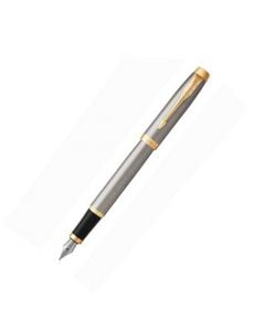 Parker, IM, Linished Steel & Gold Fountain Pen with Medium Nib