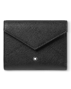 Montblanc's Sartorial Black Leather Envelope Wallet with Zip, 6CC is made with saffiano leather in black.