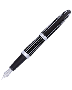 This Diplomat Aero Black Stripes Fountain Pen is made with aluminium with brushed chrome and black inside the grooves. 