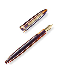 This TIBALDI Seilan Purple Bononia Fountain Pen 18k Gold Trim has a barrel that is made out of resin in a mix of purple and maroon. 
