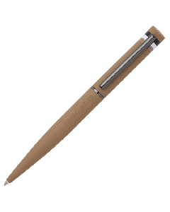 This Hugo boss Loop Iconic Matte Camel Ballpoint Pen has the brand name embossed down the side of the barrel.