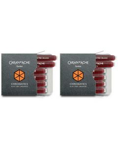 Full view of the Electric Orange small ink cartridge 6 pack suitable for all Caran d'Ache fountain pens.