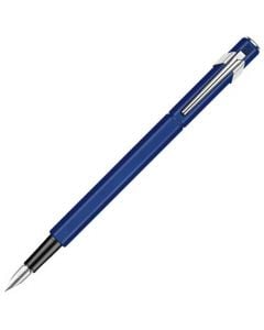 The Caran d'Ache 849 fountain pen in blue is made from aluminium with matte chrome finished trim.
