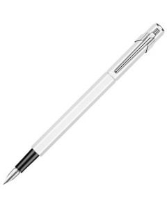 The white Caran d'Ache 849 fountain pen is made from aluminium with matte chrome finished trim.