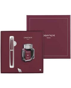 This is the Caran d'Ache Léman Bordeaux Fountain Pen & Inkwell Gift Set.