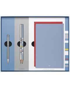 This is the Caran d'Ache Ecridor Retro Palladium-Coated Ballpoint Pen, Pencils & HAY Notebooks Set.