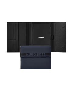 A Navy Vegan PU Leather Cloud A5 Folder by Hugo Boss