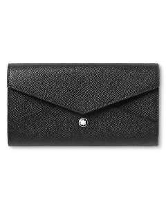 Montblanc's Sartorial Continental Wallet Black Saffiano Leather 12CC has the snowcap emblem on the front.