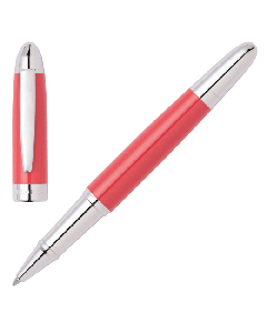 Hugo Boss' Icon Coral & Chrome Rollerball Pen is made of brass with a chrome finish which contrasts the coral barrel and cap. 