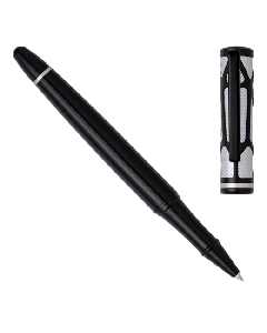 This Hugo Boss Craft Chrome & Black Rollerball Pen has an abstract pattern made out of brass. 