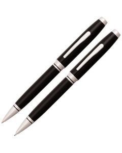 This Coventry Black Lacquer Ballpoint Pen & Pencil Set was designed by Cross. 