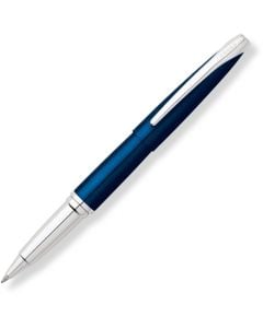 The Cross ATX Translucent Blue rollerball pen with Chrome Plated Appointments.
