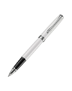 This Excellence A2 Pearl White Chrome Rollerball Pen by Diplomat has a metallic white barrel and cap made out of lacquer. 