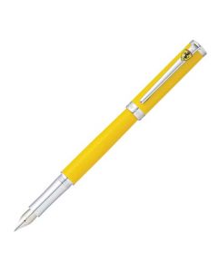 The Ferrari Intensity fountain pen in satin yellow has a thin cylindrical profile.