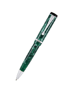 This Conklin Duragraph Forest Green and Chrome Ballpoint Pen has the Conklin brand name engraved on a chrome band. 