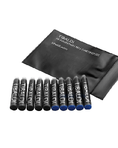 This Pack of 10 Blue & Black Fountain Pen Cartridges by TIBALDI comes in a small black pouch.