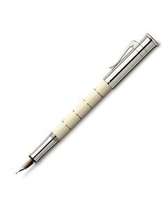 The  Graf von Faber-Castell, Anello Classic Ivory Fountain Pen with 18-Karat Gold Nib has been finished with a stunning ivory resin barrel separated by a series of plated rings, chrome polish shine along the hardware and a spring-loaded storage clip