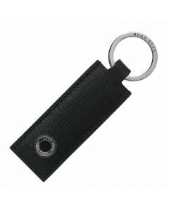 The Hugo Boss black  Tradition key ring with black leather key fob.