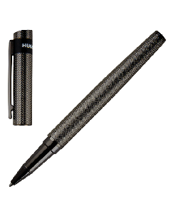 This Loop Diamond Gunmetal Matte Rollerball Pen is by Hugo Boss and will come in a branded box that can be plaque-engraved. 