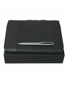 The black leather A5 folder and Essential ballpoint comes in a Hugo Boss gift box.
