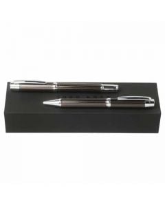 Bold rollerball and ballpoint pen gift set in dark chrome by Hugo Boss.