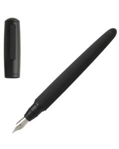 The Hugo Boss, Pure Tire, Black Rubber Fountain Pen. Brass body coated in jet black rubber resembling the intricate cut of a premium racing tyre.