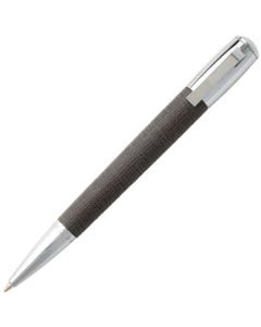 The Hugo Boss, Tradition Grey Leather Ballpoint Pen features a twist release mechanism, soft grain grey leather barrel and chrome plated brass trim. 