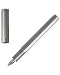 The Hugo Boss, Step, Chrome Fountain Pen. Crafted from aluminium plated brass and steel.