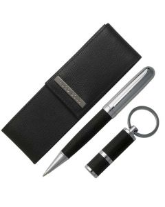 The black Advance pen case, ballpoint and USB keyring gift set.