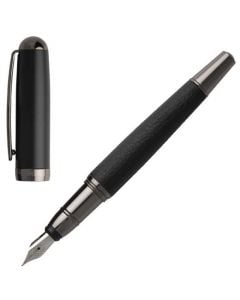 The Advance, Grained Black Polyurethane Fountain Pen features a black lacquer cap, darkened chrome trim and smooth grain barrel.