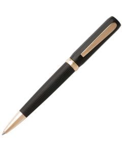 The Hugo Boss, Grace, Black Aluminium & Rose Gold Ballpoint Pen uses a twist release mechanism and dual design finish.