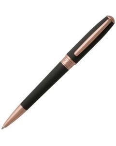 The Hugo Boss, Essential, Rose Gold & Black Lacquer Ballpoint Pen features a highly intricate design body and twist release mechanism.