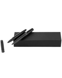 This Black Illusion Gear Ballpoint & Rollerball Pen Set is designed by Hugo Boss.