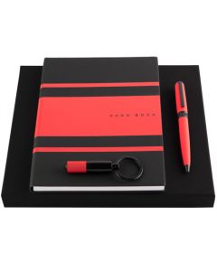 This Gear Matrix Red Ballpoint Pen, A5 Notebook & Keyring Set has been designed for Hugo Boss.