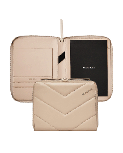 This Hugo Boss Triga Nude PU Leather Conference Folder A5 has a stitched pattern on the exterior. 