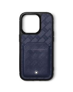 This Montblanc Extreme 3.0 Ink Blue 2CC iPhone 15 Pro Max Case has the snowcap emblem. 