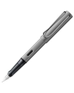 The LAMY graphite grey fountain pen in the AL-Star collection has a silver toned stainless steel nib.