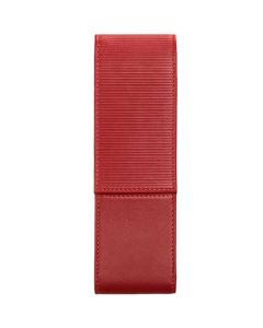 This Lamy pen pouch is made from a red smooth and textured leather material.